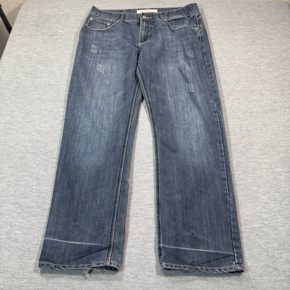 Blue Rag Jeans‎ Men 38x33 Blue Distressed Straight Fit Raw Hem Vintage Y2K